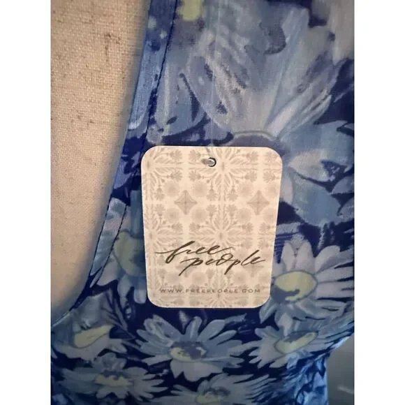 Free People Top Womens Small Blue Floral Boho Sleeveless Ruffle Tiered Summer - Picture 4 of 8